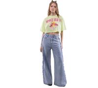 Silkroad Daughters Denim Fringe Wide Leg Jeans (UK, Numeric, 12, Regular, Regular, Denim Bleach Blue)