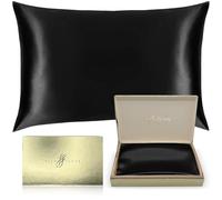 SILKSLEEK 100% Mulberry Silk Pillowcase for Hair and Skin, 22 Momme Silk Bedding, Hypoallergenic Natural Silk Pillowcase, Hidden Zipper Closure, 1 Pc Gift Box (Black, 50x75cm)