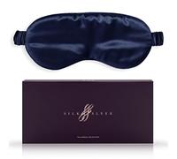 SILKSLEEK Eye Mask for Sleeping, 22 Momme Pure Mulberry Silk Sleep Mask Filled with 100% Pure Silk, Travel Essentials, Super Soft & Comfortable Blackout Eye Mask in Gift Box… (Navy Blue)