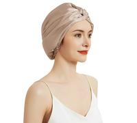 SILKTALE 100% Mulberry Silk Bonnet for Sleeping Sleep Cap for Women/Men,Double Layer 19 Momme Grade 6a Turban for Curly Hair, Beige