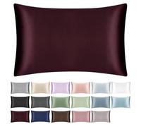SILKTALE 19 Momme 100% Mulberry Silk Zippered Bed Pillowcase,Real Silk Pillow Case for Hair and Skin,1pc,Burgundy,Queen Size 50x75 cm