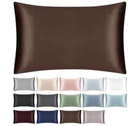 SILKTALE 19 Momme 100% Mulberry Silk Zippered Bed Pillowcase,Real Silk Pillow Case for Hair and Skin,1pc,Brown,Queen Size 50x75 cm