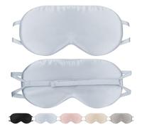 SILKTALE Adjustable Silk Eye Mask for Side Sleep/Travel/Plane Large Mulberry Silk Night Mask for Sleeping for Men/Women/Adults/Teens/Big Head,Light Blue