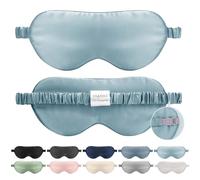 SILKTALE Mulberry Silk Blackout Adjustable Sleep Eye Mask for Men/Women Travel Plane,Pale Blue