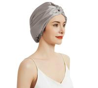 SILKTALE Mulberry Silk Sleep Bonnet, Night Cap for Women/Men, Double Layer 19 Momme Grade 6a Natural Silk Head Turban for Curly Hair, Gray