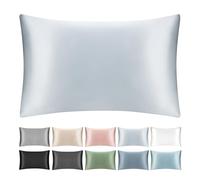 SILKTALE Zippered Mulberry Silk Pillow Case for Hair and Skin,1pc,Light Blue,Queen Size 50 x 75 cm