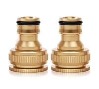Silkwish 2 x Brass Hose Connector - 1/2 Inch and 3/4 Inch 2-in-1 Garden Hose Connection - 1/2 Inch & 3/4 Inch Tap Connector Female Thread for Gardena Hose Connections - Adapter Tap Garden Hose