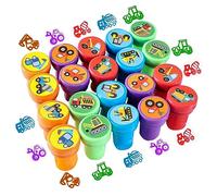 Silkwish Pack of 20 Rubber Construction Truck Stamps, Self-Inking, Children's Birthday Party Favors & Classroom Rewards