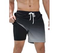 SILKWORLD Mens Swimming Shorts 2 in 1 Swim Trunks with Pockets | lightweight, breathable, water-repellent, quick-dry, 4-way stretch, boxer-brief, chafe-free, no need for extra underwear