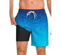 SILKWORLD Swim Shorts Men Quick Dry Swimwear 2 in 1 Compression Liner Mens Swimming Shorts with Elastic Drawstring and Pockets, Sky Blue Gardient, 2X-Large