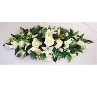 Silky Bouquets Artificial Silk Funeral Flower Coffin Spray Tribute Casket Topper Wreath Lily (White, 24")