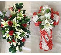 Silky Bouquets Artificial Silk Funeral Flower Package Cross Spray Tribute Memorial Aunt Mum Nan (Red)
