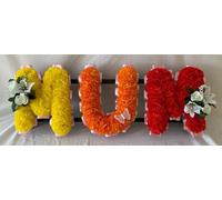 Silky Bouquets Customizable Funeral Flowers - Personalized Artificial Silk Flowers for Graves & Funerals | Lasting Remembrance with Any 3 Letters | Mum Tribute with Ribbon Edge