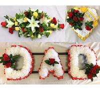 Silky Bouquets Dad Heart & Spray Silk Funeral Flower Package - Personalized 3 Letter Memorial Flowers, 24" Spray & 14" Heart | Custom Silk Funeral Flowers for Graves & Funerals