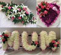 Silky Bouquets Mum Artificial Silk Funeral Tribute Flowers Package Letters Heart Spray Wreath