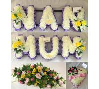 Silky Bouquets Mum, Nan, Coffin Spray & Heart Silk Funeral Flower Package - Personalized 3 Letter Tributes, 24" Spray & 14" Heart | Custom Silk Funeral Flowers for Graves & Funerals