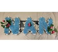 Silky Bouquets Nan Silk Funeral Flower Letter Tribute Coloured - Personalized Artificial Flowers Word Tribute with Carnations & Cluster | Custom Silk Funeral Flowers for Graves & Funerals