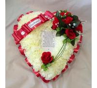 Silky Bouquets Poem Heart Funeral Tribute for Husband - 14" Silk Flower Heart with Central Verse & Ribbon Edge | Personalized Memorial in Any Colour with Sash & Message Card