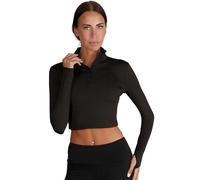 Silky Dance 1/4 Zip Long Sleeve Crop Top Jacket for Girls, Quarter Zip Gym Top, Sports Yoga Dance - Black - Age 11-13