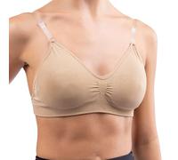 Silky Dance Seamless Clear Back Dance Bra with Removable Padding - Backless Dance & Sports Bra for Women & Girls - Includes 2 Clear Back Straps & 2 Shoulder Straps | Nude - Large
