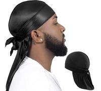 Silky Durag - Black | Perfect for Waves, Braids & Locs | Premium Silk Du Rags for Men & Women | Wide & Long Tail | Ultra-Soft & Wrinkle Free Satin | Black