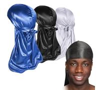 Silky Durag, Silk Du Rags for Men and Women, Pack of 3 Silky Durag for Men, Premium Satin Do Rags Do Rags with Long Tail for 360 Waves, Perfect for Waves