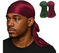 Silky Durags Packs for Men Waves, Doo Rag for 360 540 720 Waves, Satin Dew-rag Smooth as Silky, (2 Packs)-Wine Red, Dark Green, 2 Count (Pack of 1)