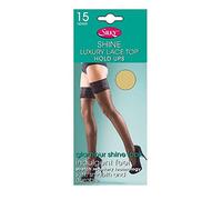 Silky Ladies Hold-Ups Shine Lace Top ED014 15 Denier Black Large