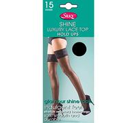 Silky Ladies Shine Lace Top Hold Ups 15 Denier ED014 Black Medium