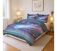 Silky Microfiber Purple Sci-Fi Duvet Cover Future Neon Football Fade Resistant Premium 2 Pillowcases Included For kids girls teens and adults room Comforter Cover 230x220cm(90" x 90")