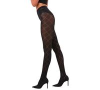 Silky Patterned Tights with Diamond Opaque Pattern Design 70 Denier 3D - Black - X-Large