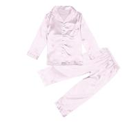 Silky Pyjamas Unisex Girls Boys Kids Button Down Satin Pajama Set 2pcs Pjs Sets Long Sleeve Shirt Top + Long Pants Solid Color Nightwear Children Soft Silk Sleepwear Girls Clothing Set Outfit Pink