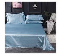 Silky Satin Bed Sheets 1Pc Flat Sheet Solid Color Ice Silk Satin Fabric Bedding Queen King Size Luxury Bed Sheet Bedclothes Silk Bedding Sheet (Color : Light blue, Size : 48x74 2 pillowcase)