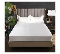 Silky Satin Bed Sheets Satin Sheets Fitted Sheet Solid Color Rayon Mattress Cover Elastic Band Bed Sheet King 200x200 200x220 No Pillowcase Beddings Silk Bedding Sheet (Color : Bai se, Size : 200x20