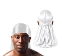 Silky Satin Durag for Men & Women - Premium Soft Du Rag for Waves, Braids & Locs | Wide Long Tail, Wrinkle-Free Hair Wrap for Sleeping & Daily Wear (White)