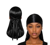 Silky Satin Durag for Women & Men - Premium Soft Du Rag for Waves, Braids & Locs | Wide Long Tail, Wrinkle-Free Hair Wrap for Sleeping & Daily Wear (Black)