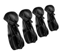 Silky Satin Durag Wave Cap Long Tail Durags Breathable Pirate Headwraps Elastic Durags Soft Breathable Silky Stocking Wave Hair Cap Wrinkle Free Satin Du Rag Triple Stitched Double Wide Strap Headband