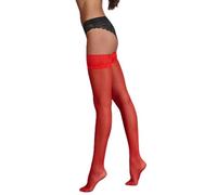Silky Shine Luxury Lace Top Hold Up Stockings - 15 Denier, Color-Red, Size-Medium