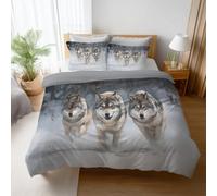 Silky Smooth Gray Oil Painting Duvet Cover Set Winter Snow Wolf Fade Resistant Premium Pillowcase 1 Included Microfiber For Kids Children Teens Boys Girls Comforter Cover 53"x79"