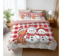Silky Smooth Red White Cartoon Duvet Cover Festival Snowman Gingerbread Man Durable Fabric 2 Pillowcases Included Microfiber For Kids Children Teens Boys Girls Comforter Cover 79"x79"