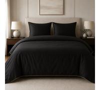 Silky Snooze Black Double 100% Cotton Sateen Duvet Cover Set 200x200cm