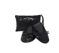 Silky Toes Foldable Flats for Women - Portable Ballet Shoes for Weddings, Parties, Events, Travel - Compact Purse Slippers, AAA Sequins - Black, Small