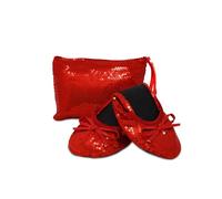 Silky Toes Foldable Flats for Women Purse Ballet Shoes Ballerina Slippers, Sequins - Red, Medium
