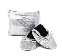 Silky Toes Foldable Flats for Women Purse Ballet Shoes Ballerina Slippers, Sequins - Silver, X-Large