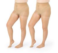 Silky Toes Plus Size 20D Sheer Pantyhose for Women | 1-4 Pairs Durable Queen Tights with Reinforced Toe, High-Waist Stockings, City Beige - 2 Pairs, 5XL-6XL Plus