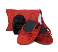 Silky Toes Sparkly Foldable Flats for Women | Glitter Ballet Shoes for Wedding, Parties, Events & Bride | Purse Slippers, Red Sparkly, 3 UK