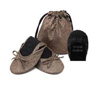 Silky Toes Sparkly Foldable Flats for Women | Glitter Ballet Shoes for Wedding, Parties, Events & Bride | Purse Slippers, Bronze Sparkly, 7-8