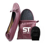 Silky Toes Women’s Foldable Ballet Flats - Portable Roll-Up Slippers for Purse, Travel, or Events - Comfortable Ballerina Shoes, Burgundy, Medium