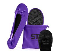 Silky Toes Women's Foldable Sequin Shoes Dressy Ballet Flats Roll Up Slipper Shoe with Matching Carrying Pouch, Purple, Large Wide