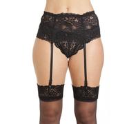 Silky Wide Lace Suspender Belt - 4 Ribbon Strap (X-Large, Black)